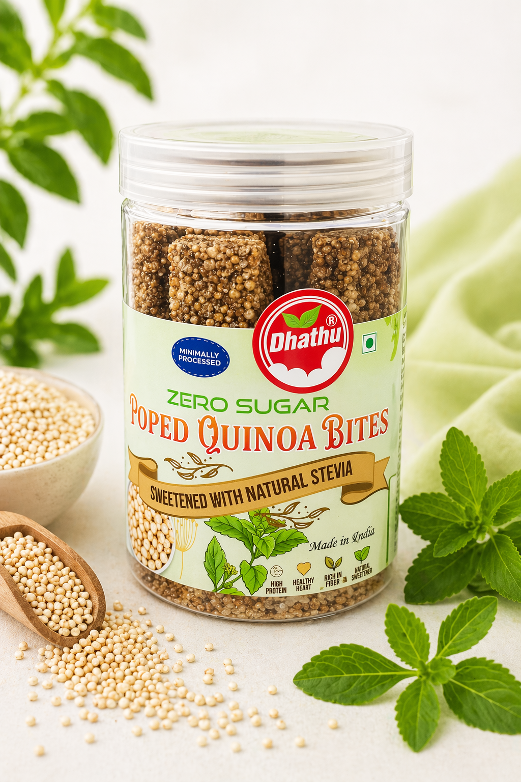 Zero Calorie Stevia Popped Quinoa Bites